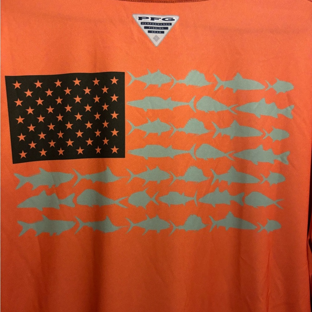 NWT Columbia Orange Long Sleeve Tee with Fish Flag Design